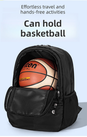 24L High-Capacity Black Basketball Backpack with Shoe Compartment & Dedicated Ball Zone - Waterproof & Durable Oxford Training Bag