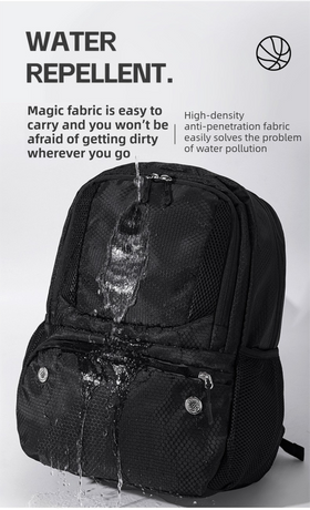 24L High-Capacity Black Basketball Backpack with Shoe Compartment & Dedicated Ball Zone - Waterproof & Durable Oxford Training Bag