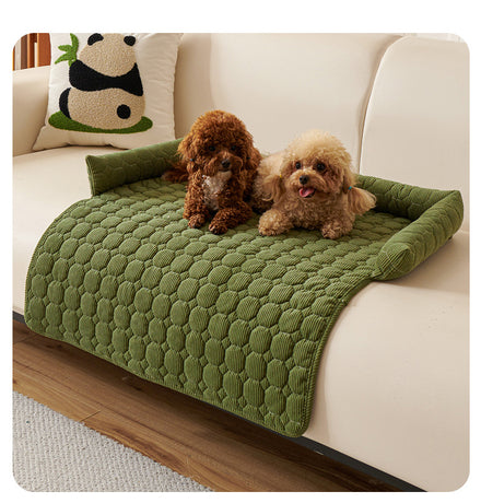 Green Pet Sofa Protector & Calming Bolster Bed with Diamond Lattice - 75x75CM Thickened Non Slip Furniture Cover for Cats & Dogs