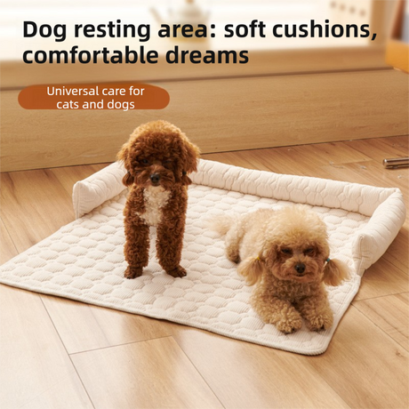 Beige Pet Sofa Protector & Calming Bolster Bed with Cable Knit - 75x75CM Thickened Non Slip Furniture Cover for Cats & Dogs