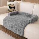 Grey Pet Sofa Protector & Calming Bolster Bed with Long Plush - 75x75CM Thickened Non Slip Furniture Cover for Cats & Dogs