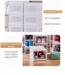 Transparent 3-Layer Foldable Shoe Storage Tower with Transparent Display Panel & Back Ventilation - One-Pull Instant Setup Stackable Box (25.5x34.5x52.5CM)