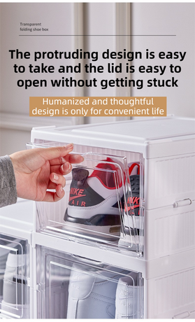 Transparent 6-Layer Foldable Shoe Storage Tower with Transparent Display Panel & Back Ventilation - One-Pull Instant Setup Stackable Box (25.5x34.5x105CM)