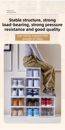 Transparent Grey 3-Layer Foldable Shoe Storage Tower with Transparent Display Panel & Back Ventilation - One-Pull Instant Setup Stackable Box (25.5x34.5x52.5CM)