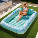 180x118CM Green Deluxe Inflatable Suntan Tub & Floating Pool Lounger with Dual Integrated Cup Holders and Pillow - Portable Sunbathing Pool for Lawn & Water
