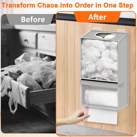 2-in-1 Black Kitchen Plastic Bag & Trash Bag Roll Dispenser(2 Pack) - Hanging Grocery & Produce Bag Organizer (17.5x9.9x5.8 inch)