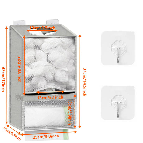 2-in-1 Grey Kitchen Plastic Bag & Trash Bag Roll Dispenser - Hanging Grocery & Produce Bag Organizer (17.5x9.9x5.8 inch)