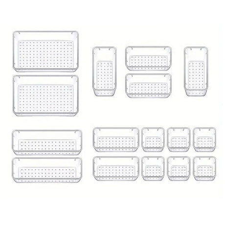 16PCS Transparent Stackable Organizer Set - 4-Size Versatile Desktop & Drawer Divider