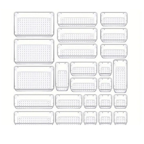 25PCS Transparent Stackable Organizer Set - 4-Size Versatile Desktop & Drawer Divider
