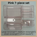 7PCS Pink Transparent Stackable Organizer Set - 4-Size Versatile Desktop & Drawer Divider