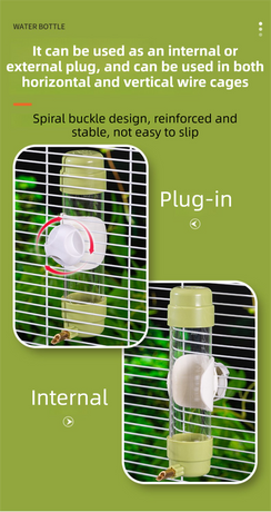 Green Automatic Bird Water Dispenser with Extended Brass Needle Valve and Graduated Marking - 200ML Transparent Flat Cap Feeder