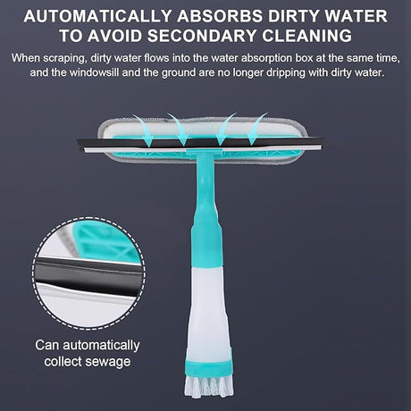 4-in-1 Versatile Window Cleaning Kit - All-in-One Spray, Squeegee, Brush, and Plush Scrubber