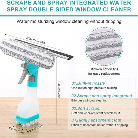 4-in-1 Versatile Window Cleaning Kit (2 Pack) - All-in-One Spray, Squeegee, Brush, and Plush Scrubber