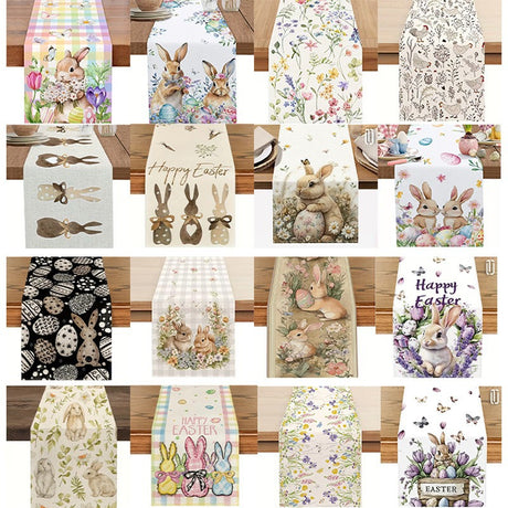 33 x 183 CM Festive Easter Linen Table Runner - Cartoon Bunny Table Runner & Stain-Resistant Primitive Home Decor (Style-5)