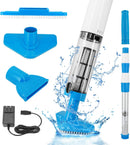 Blue and White Cordless Underwater Pool Vacuum with 3 Cleaning Heads & 164cm Extended Reach - Rechargeable Handheld Spa & Pond Cleaner