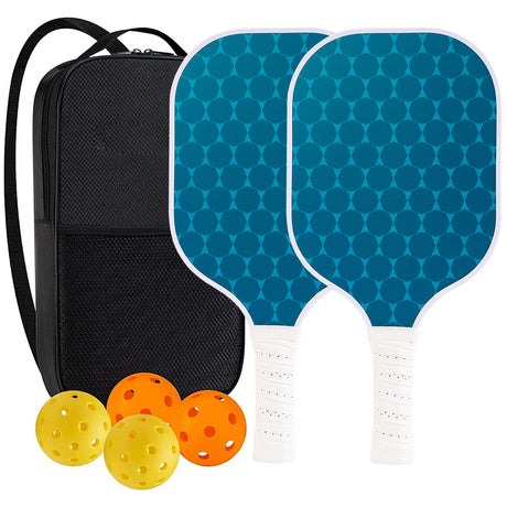 Blue Dots Professional Fiberglass Pickleball Paddle Set with Carry Bag & 2 Paddles & 4 Balls