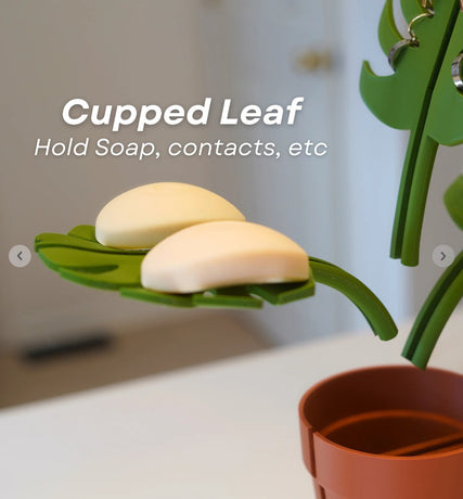 2 Set Mirror-Mount Half-Leaf Monstera Bathroom Organizer (Vase + 3 Leaves) - Decorative Home Vanity Set