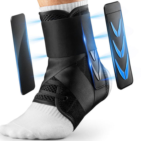XS Size Black Triple-Layer Compression Ankle Brace With Adjustable Lace-Up - Breathable Sprain Prevention Sleeve