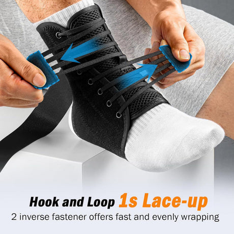 M Size Black Triple-Layer Compression Ankle Brace With Adjustable Lace-Up - Breathable Sprain Prevention Sleeve