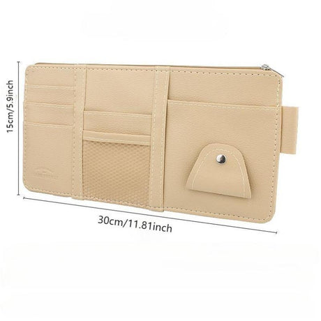 Pink Premium Leather Car Sun Visor Organizer - Secure Zippered Storage Pouch with Card, Document & Eyewear Clip