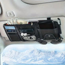 Black Premium Leather Car Sun Visor Organizer - Secure Zippered Storage Pouch with Card, Document & Eyewear Clip