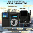 Grey Premium Leather Car Sun Visor Organizer - Secure Zippered Storage Pouch with Card, Document & Eyewear Clip