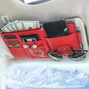 Red Premium Leather Car Sun Visor Organizer - Secure Zippered Storage Pouch with Card, Document & Eyewear Clip