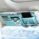 Blue Premium Leather Car Sun Visor Organizer - Secure Zippered Storage Pouch with Card, Document & Eyewear Clip