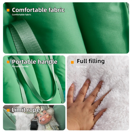 Green 2-in-1 Fluffy Travel Cat Bed & Car Safety Seat - Enclosed Windproof Pet Carrier with Reversible Summer/Winter Cushion, Reinforced Handle and Escape-Proof Leash