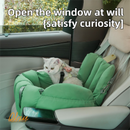 Green 2-in-1 Fluffy Travel Cat Bed & Car Safety Seat - Enclosed Windproof Pet Carrier with Reversible Summer/Winter Cushion, Reinforced Handle and Escape-Proof Leash