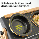 White Elevated Adjustable (9-14CM) Double Ceramic Bowls Pet Diner - Ergonomic 270° Tilt Controlled Tip-Proof Stable Iron Base