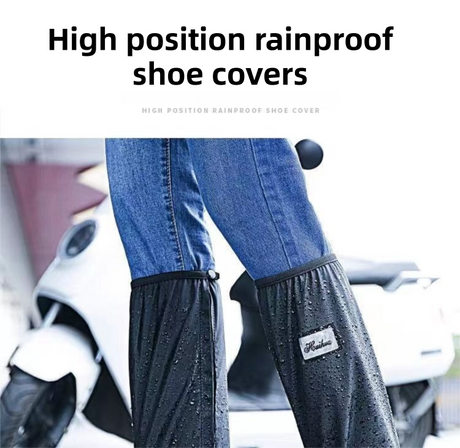 A Pair 40CM High-Tube Double-Layer Waterproof Rain Boot Covers - Durable Anti-Slip Reflective Motorcycle Over-Shoes (S Size)
