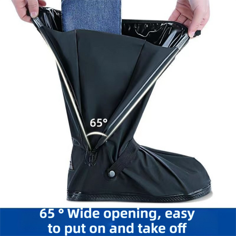 A Pair 40CM High-Tube Double-Layer Waterproof Rain Boot Covers - Durable Anti-Slip Reflective Motorcycle Over-Shoes (S Size)