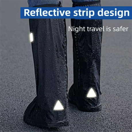 A Pair 40CM High-Tube Double-Layer Waterproof Rain Boot Covers - Durable Anti-Slip Reflective Motorcycle Over-Shoes (S Size)