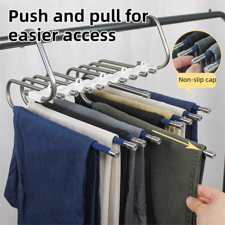 5-Tier Sliver Stainless Steel Pants Rack and 10-Pack Magic Cascading Hangers Set - Space-Saving Closet Organizer Kit
