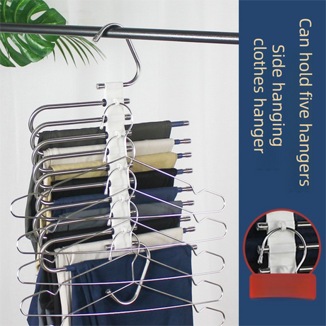 5-Tier Sliver Stainless Steel Pants Rack and 10-Pack Magic Cascading Hangers Set - Space-Saving Closet Organizer Kit