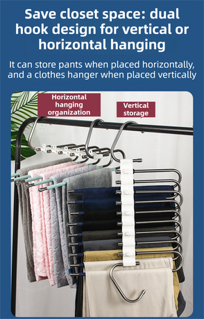 5-Tier Sliver Stainless Steel Pants Rack and 10-Pack Magic Cascading Hangers Set - Space-Saving Closet Organizer Kit