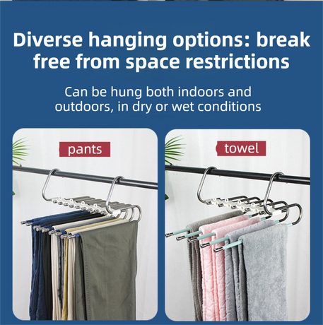 5-Tier Sliver Stainless Steel Pants Rack and 10-Pack Magic Cascading Hangers Set - Space-Saving Closet Organizer Kit