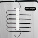 5-Layers Black Stainless Steel Pants Rack with Horizontal / Vertical Modes and Expandable Pull-Out Rods - High-Load Folding Magic Hanger