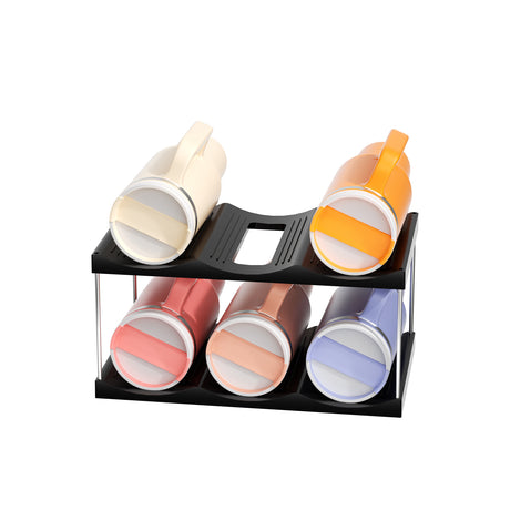 2-Tier Stackable Black Cup & Wine Organizer - Detachable Tumbler & Bottle Desktop Rack