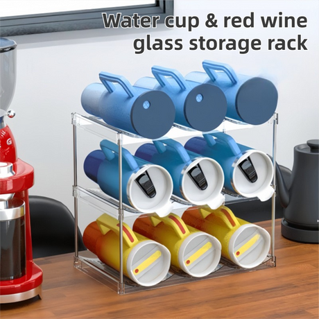 2-Tier Stackable Black Cup & Wine Organizer - Detachable Tumbler & Bottle Desktop Rack