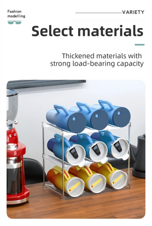 3-Tier Stackable Black Cup & Wine Organizer - Detachable Tumbler & Bottle Desktop Rack