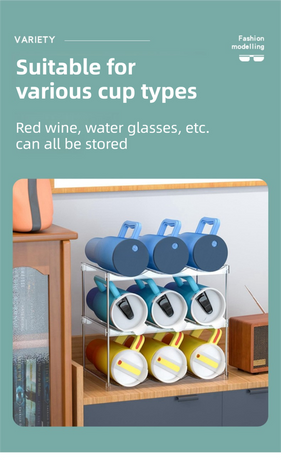 4-Tier Stackable Black Cup & Wine Organizer - Detachable Tumbler & Bottle Desktop Rack