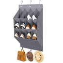 12-Pockets Grey Collapsible Over-the-Door Hanging Storage Bag - Space-Saving Shoes & Sundries Wall Holder with Hooks
