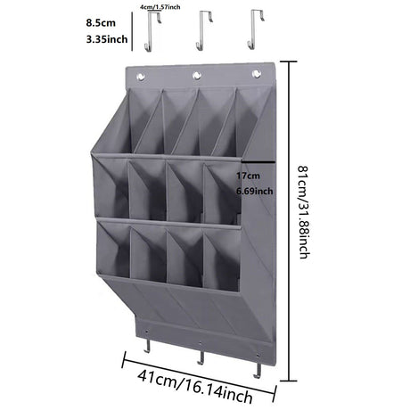 12-Pockets Black Collapsible Over-the-Door Hanging Storage Bag - Space-Saving Shoes & Sundries Wall Holder with Hooks