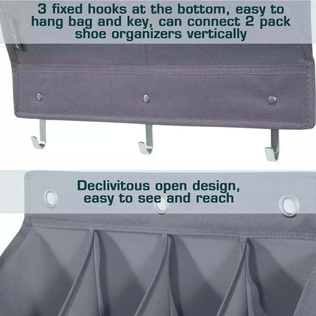 12-Pockets Black Collapsible Over-the-Door Hanging Storage Bag - Space-Saving Shoes & Sundries Wall Holder with Hooks