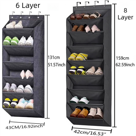 8-Tier Black Collapsible Over-the-Door Hanging Storage Bag - Space-Saving Shoes & Sundries Wall Holder with Hooks