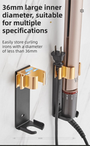 White Wall-Mounted Aluminum Curling Iron Holder with Tidy Cord - Heat-Resistant Hair Straightener Storage Rack for Diameter ≤ 36mm