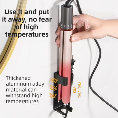Large White Wall-Mounted Aluminum Curling Iron Holder with Tidy Cord - Heat-Resistant Hair Straightener Storage Rack for Diameter ≥ 36mm