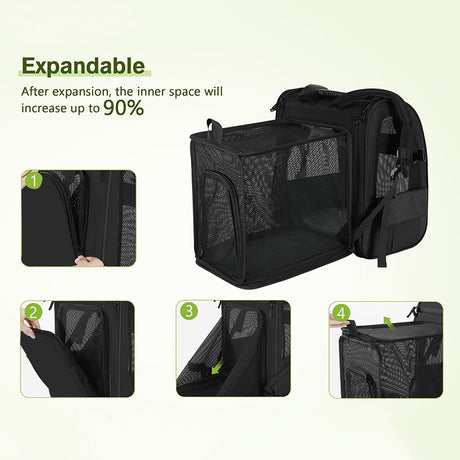 Grey and Green Large Expandable Cat Travel Backpack - Breathable & Collapsible Pet Carrier 62x34x43CM